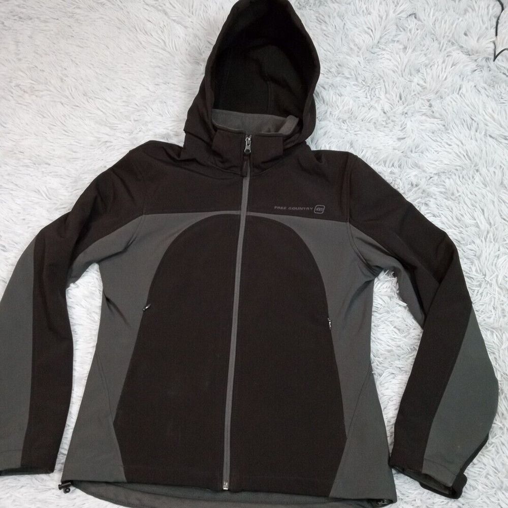 Free Country Jacket Mens S Black Removable Hood Coat Zip Up Pockets Activewear